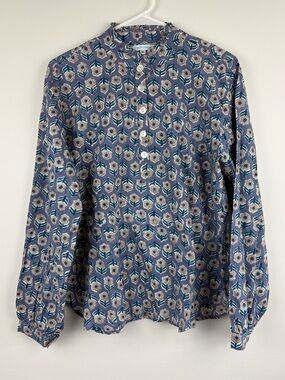 Le Bazar Coastal Floral 100% Cotton Blouse XL EUC Boho Chic Cottagecore Nature